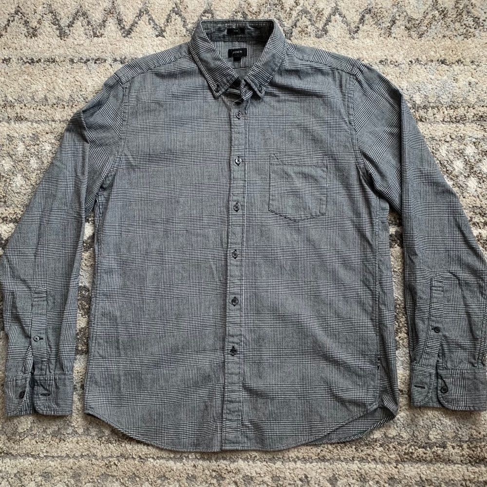 J. Crew Houndstooth Plaid Flannel Slim Fit Button Down Large